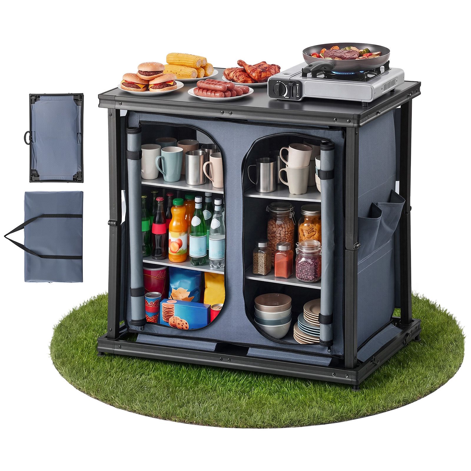 Camping Cooking Table With Storage - Armadio pieghevole per campeggio, tavolo portatile