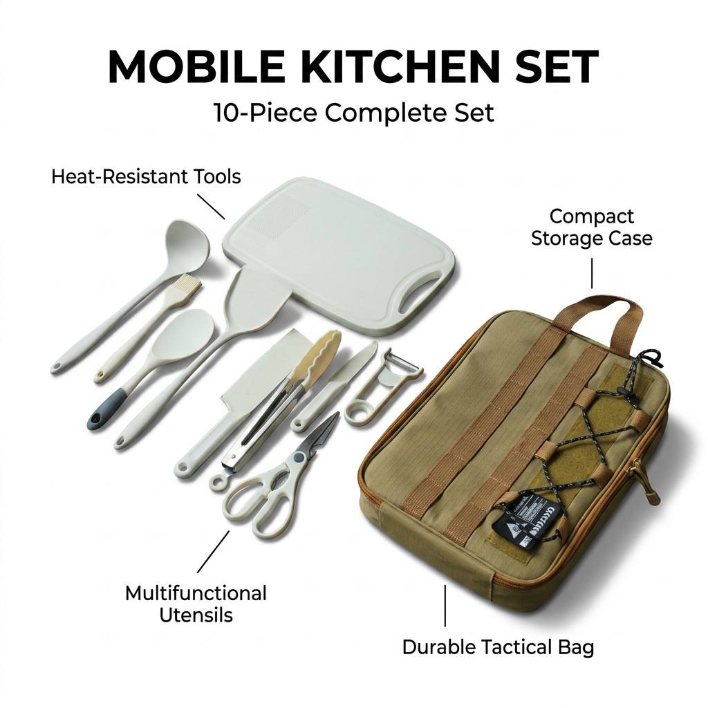Camping Cooking Utensil Bag - Set di utensili da cucina portatile