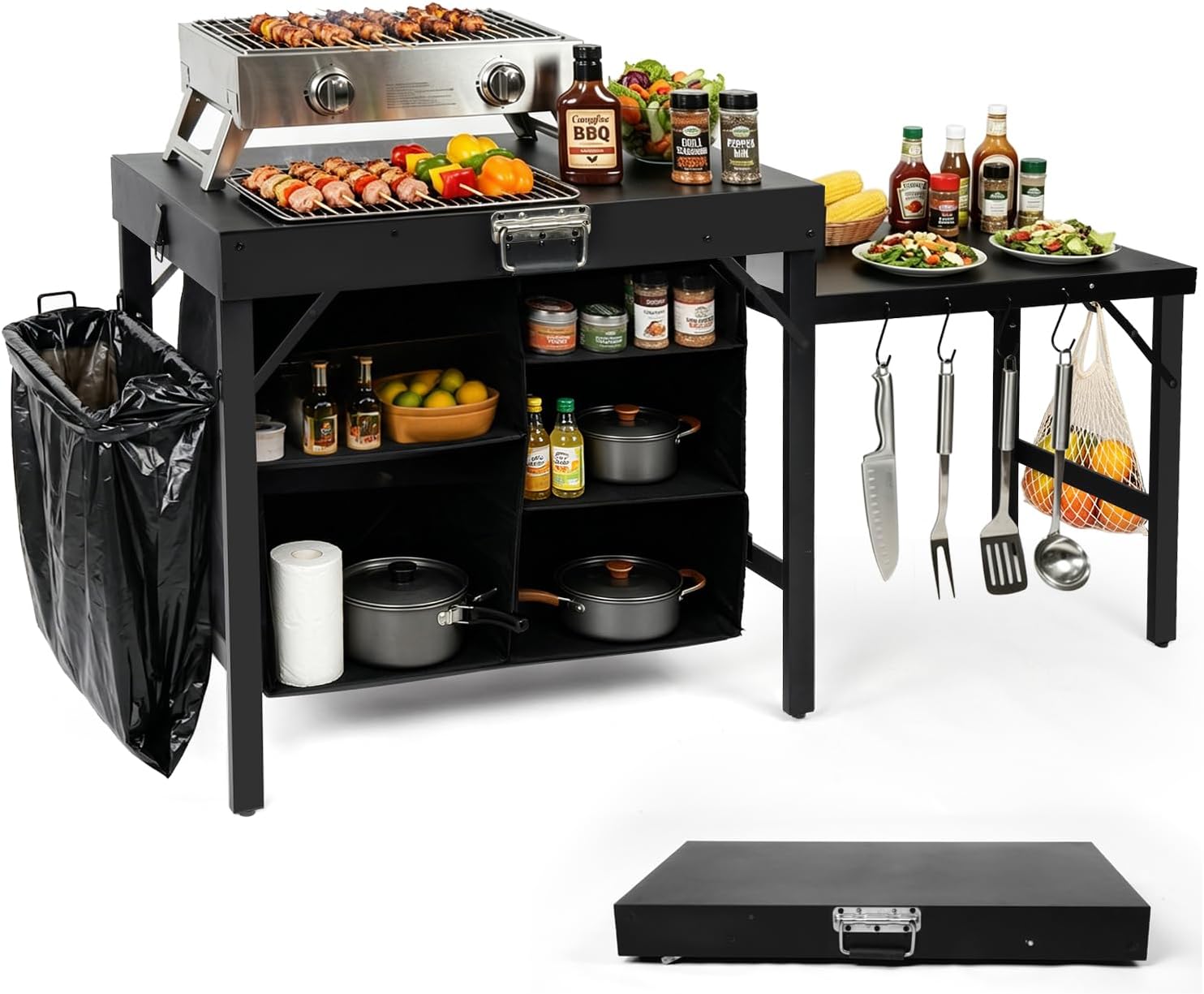 Camping Cooking Table With Storage - Supporto Pieghevole Portatile per Griglia con