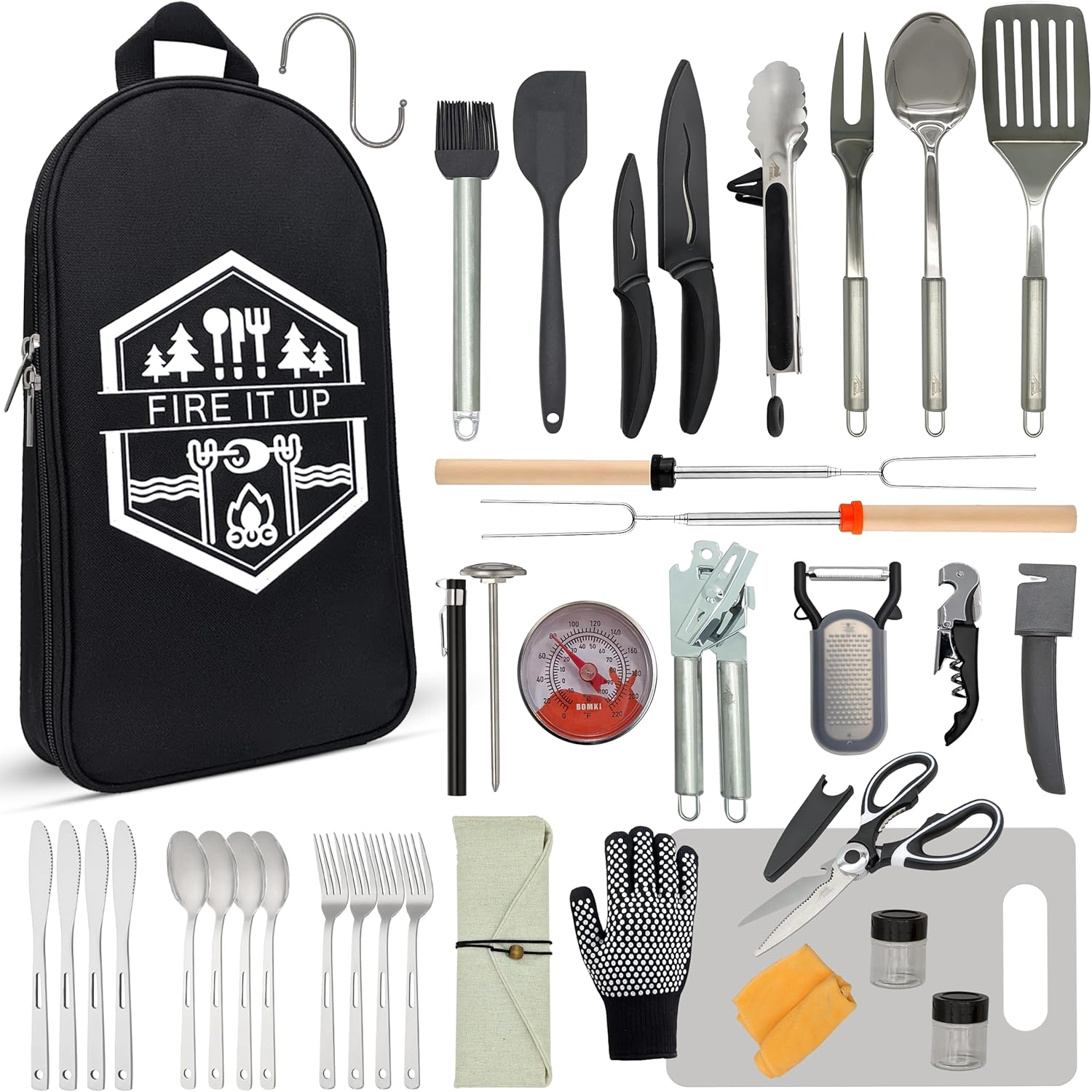 Camping Cooking Essentials Kit - Set di Utensili da Cucina per