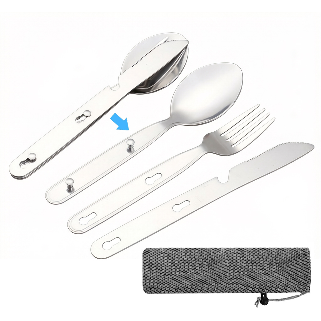 Camping Cooking Cutlery Set - Set 3 Pezzi: Cucchiaio, Forchetta e