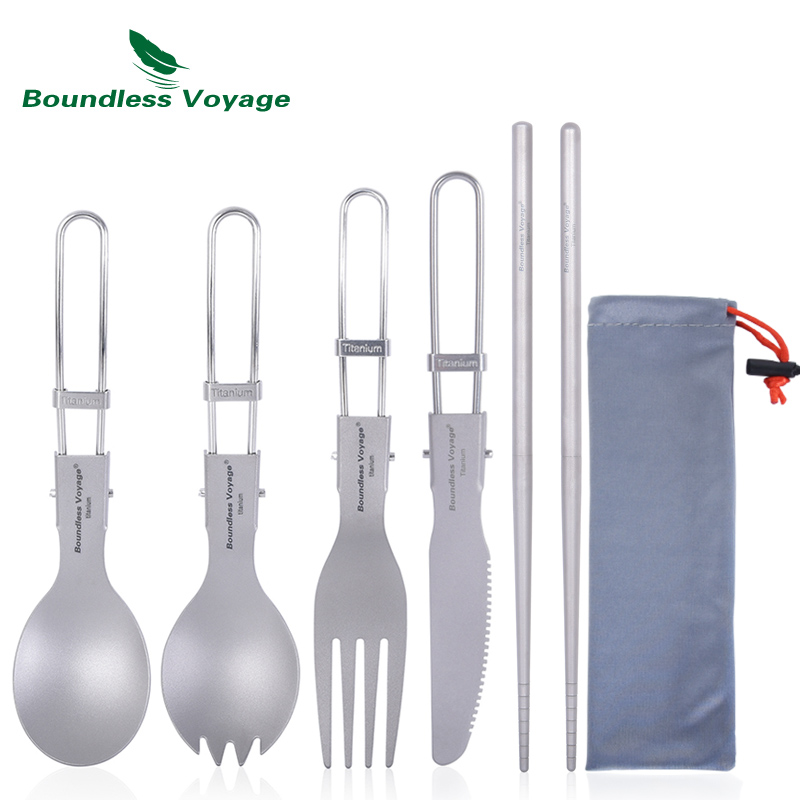 Camping Cooking Cutlery Set - Boundless Voyage Titanium Posate da campeggio