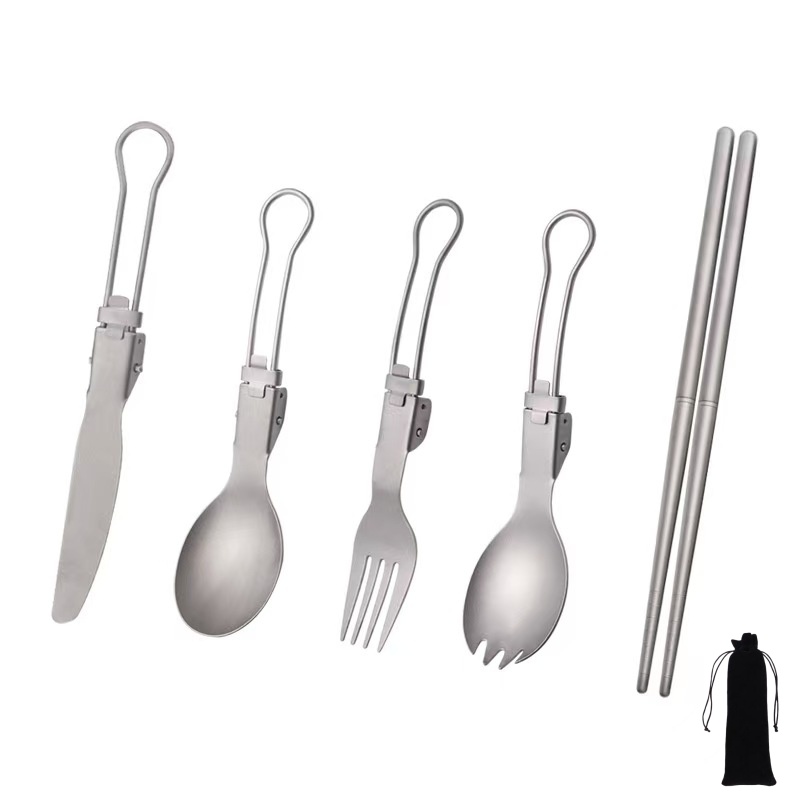 Camping Cooking Cutlery Set - Set di Posate Pieghevoli in Titanio
